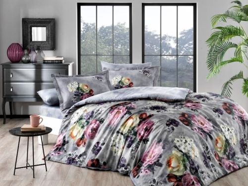 фото КПБ Tac Premium DIGITAL DELUX SELVA серый Евро Цветы артикул tn1810