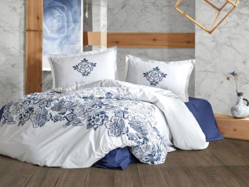 фото КПБ Karven Mandora Navy Blue v1 Евро 4 наволочки  артикул N023 MANDORA NAVY BLUE V1